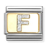Nomination Composable Classic Link 030291/06 Silver Letter F in 18K Gold & Glitter Enamel